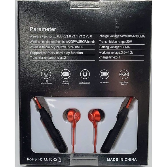Wireless Metal Super Bass Sport Headset - Red - Picture 2 of 4